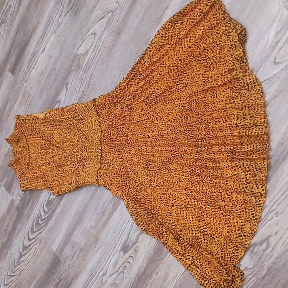 NANETTE LEPORE Sleeveless Midi Pleated Mustard Yellow Black Animal Print Dress